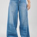Wide-Loose Strapped Mid Blue Denim