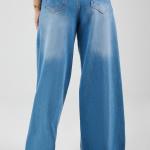 Wide-Loose Strapped Mid Blue Denim