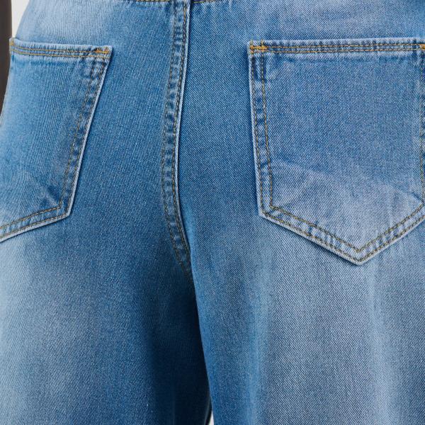 Wide-Loose Strapped Mid Blue Denim