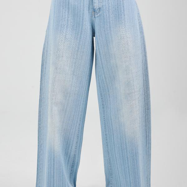 Wide-Loose Crystal Fade Light Blue Denim