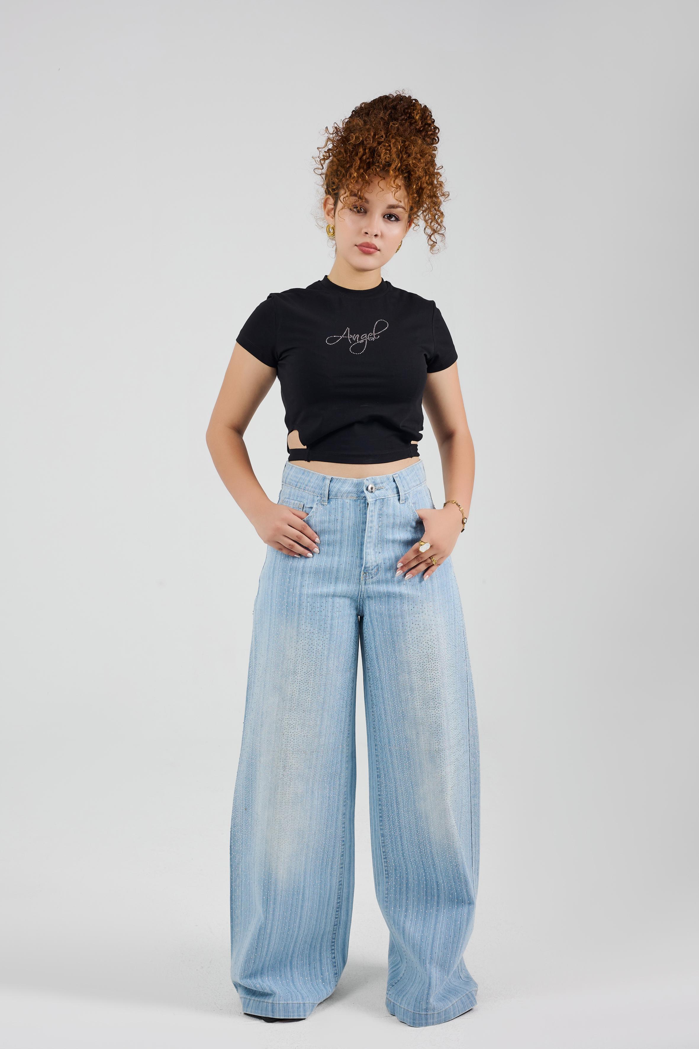 Wide-Loose Crystal Fade Light Blue Denim