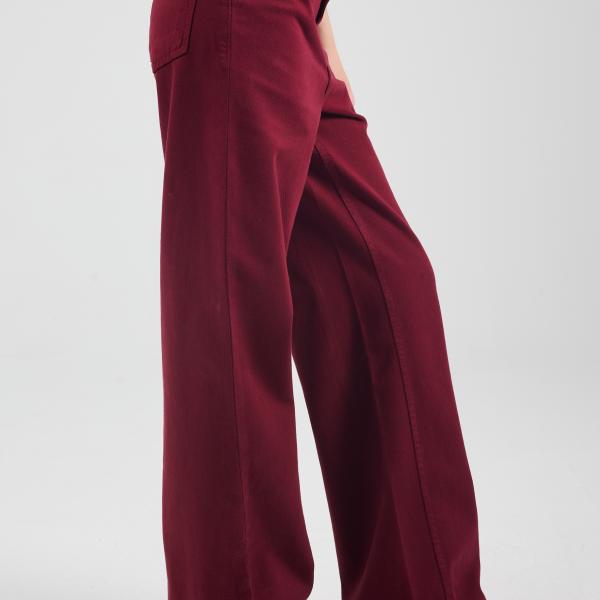 Wide-Leg Burgundy Gabardine