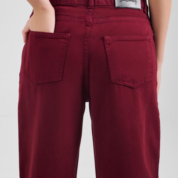Wide-Leg Burgundy Gabardine