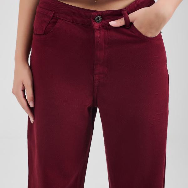 Wide-Leg Burgundy Gabardine