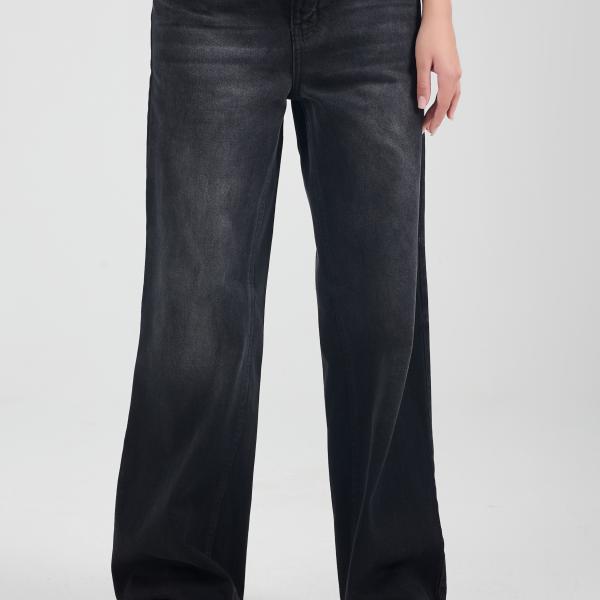 Wide-Leg Washed Charcoal Denim