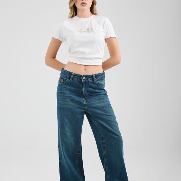 Wide-Leg Blue Vintage Olive Denim