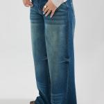 Wide-Leg Dark Blue Washed Denim