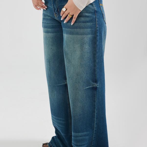 Wide-Leg Dark Blue Washed Denim