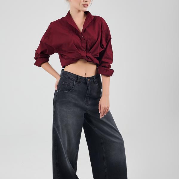 Wide-Loose Washed Black Denim