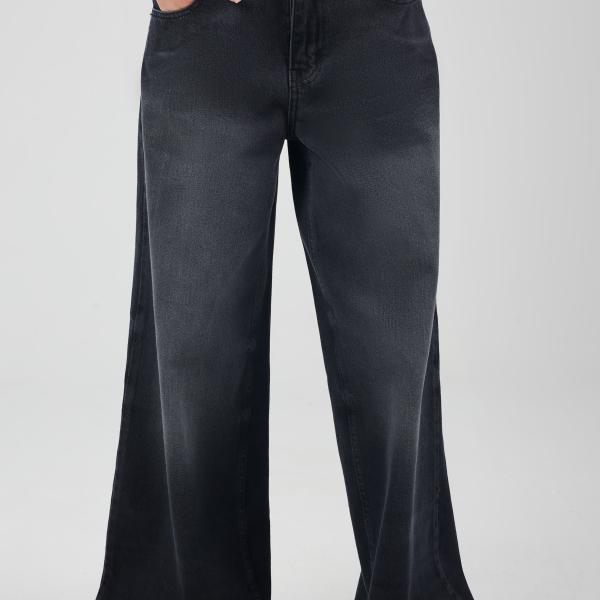 Wide-Loose Washed Black Denim