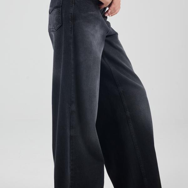 Wide-Loose Washed Black Denim