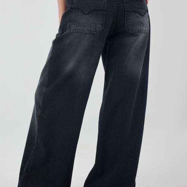 Wide-Loose Washed Black Denim