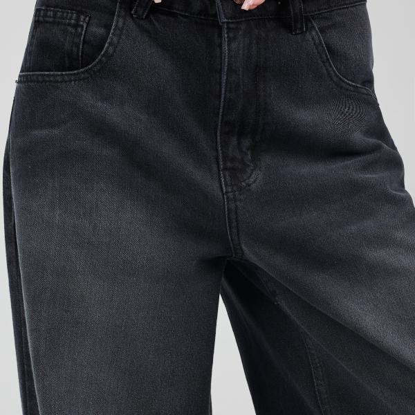 Wide-Loose Washed Black Denim