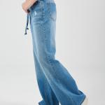 Wide-Leg Light Blue Denim With Drawstring