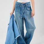 Wide-Leg Light Blue Denim With Drawstring