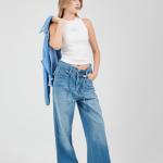 Wide-Leg Light Blue Denim With Drawstring
