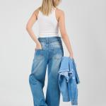 Wide-Leg Light Blue Denim With Drawstring
