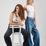 Wide-Leg Charcoal Denim With Drawstring