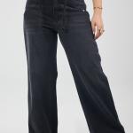 Wide-Leg Charcoal Denim With Drawstring