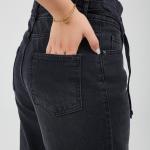 Wide-Leg Charcoal Denim With Drawstring