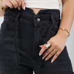 Wide-Leg Charcoal Denim With Drawstring