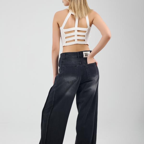 Wide-Leg Charcoal Black Denim