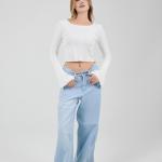 Wide-Leg Sky Washed Blue denim