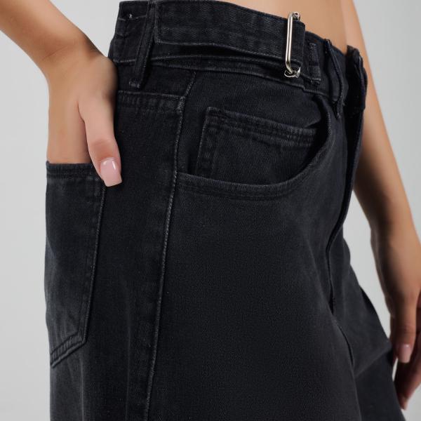 Wide-Loose Strapped Black Denim