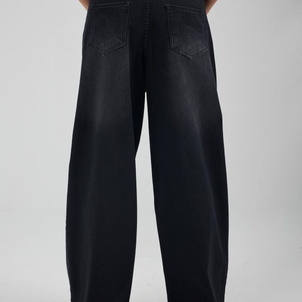 Wide-Loose Strapped Black Denim