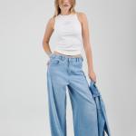 Wide-Loose Strapped Light Blue Denim
