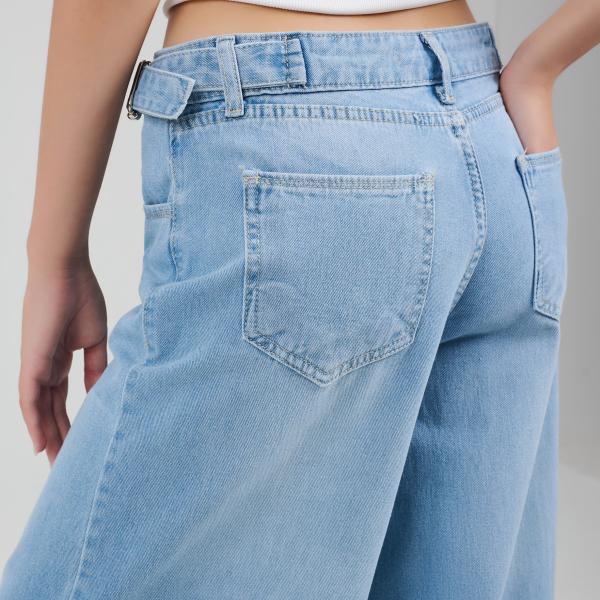 Wide-Loose Strapped Light Blue Denim