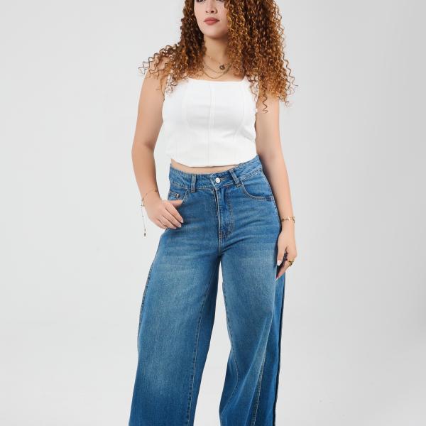 Wide-Leg Dark Blue Denim