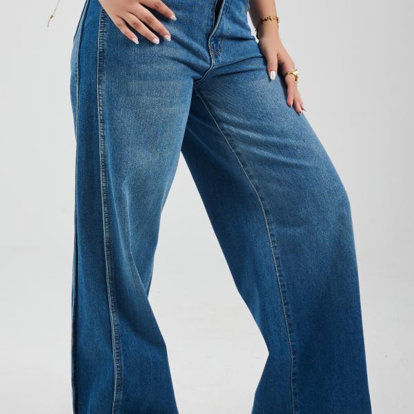 Wide-Leg Dark Blue Denim