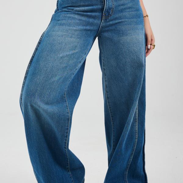 Wide-Leg Dark Blue Denim
