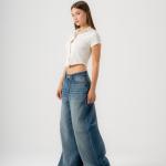 Wide-Loose Mid Blue Washed denim