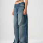 Wide-Loose Mid Blue Washed denim