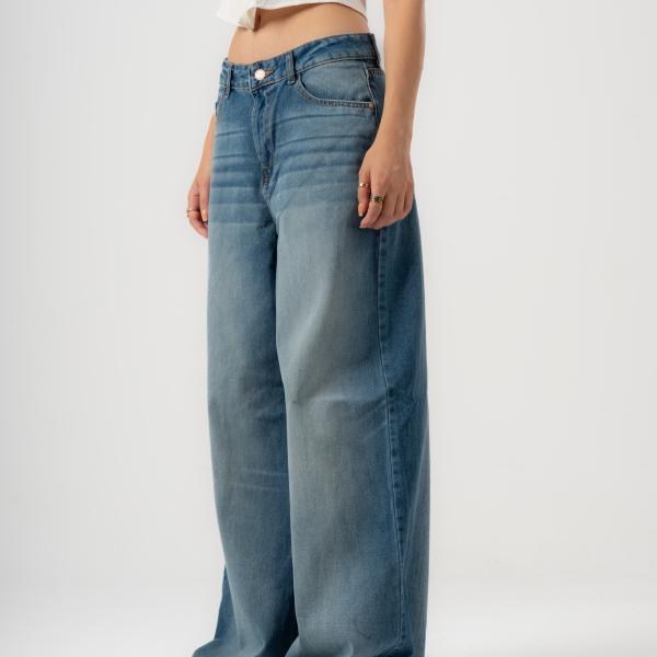 Wide-Loose Mid Blue Washed denim