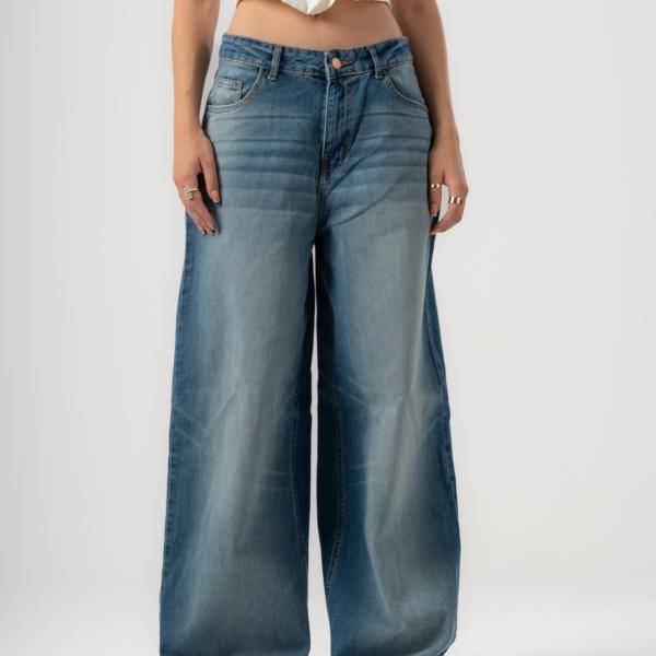 Wide-Loose Mid Blue Washed denim