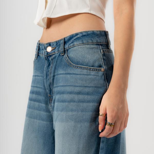 Wide-Loose Mid Blue Washed denim