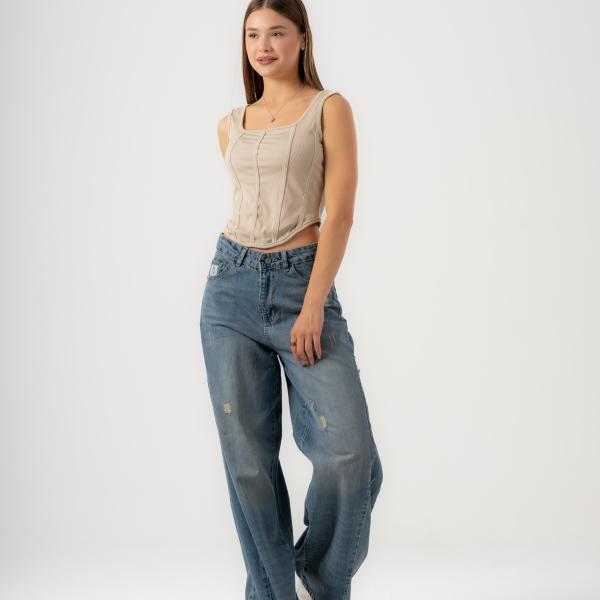 Wide-Loose Dirty Blue Denim
