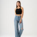 Wide-Leg Light Rush Ripped Denim