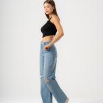 Wide-Leg Light Rush Ripped Denim