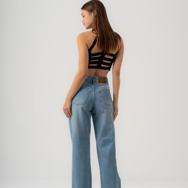Wide-Leg Light Rush Ripped Denim
