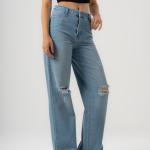 Wide-Leg Light Rush Ripped Denim