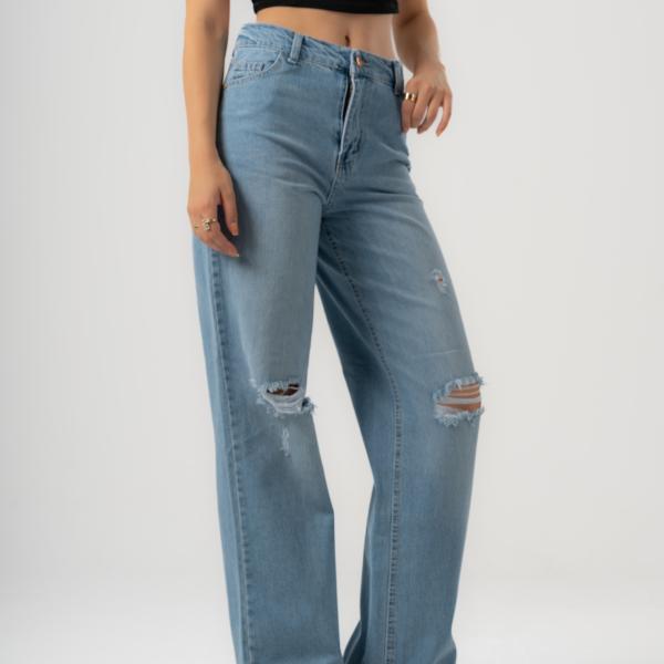 Wide-Leg Light Rush Ripped Denim