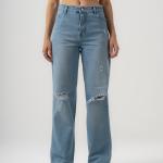Wide-Leg Light Rush Ripped Denim