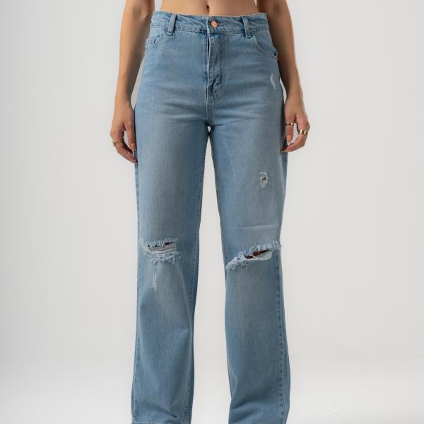 Wide-Leg Light Rush Ripped Denim