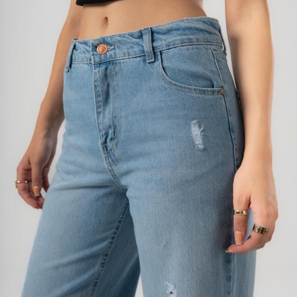Wide-Leg Light Rush Ripped Denim