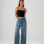 Wide-Leg Light Blue Denim With Drawstring