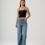 Wide-Leg Light Blue Denim With Drawstring